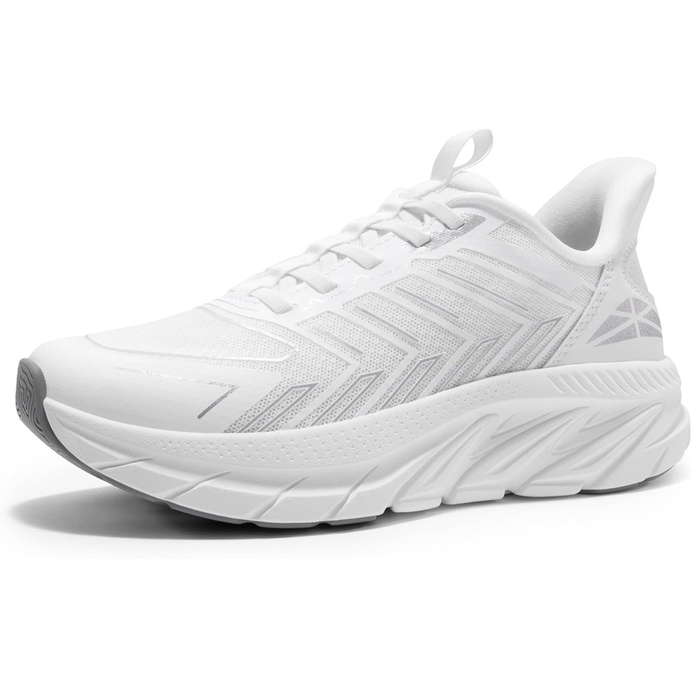 White Athletic Shoes with Cushioned Midsole and Breathable Mesh